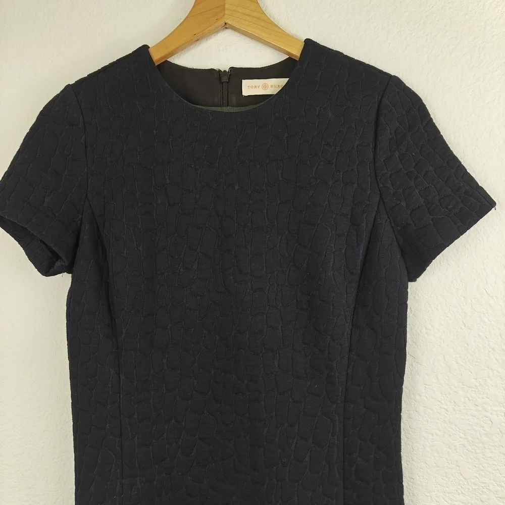 Tory Burch Navy/Black Quilted Jacquard Flounce Mini Dress Size XS/TP